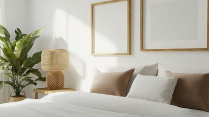 Cozy and bright bedroom featuring natural decor elements and soft textures with sunlight streaming in