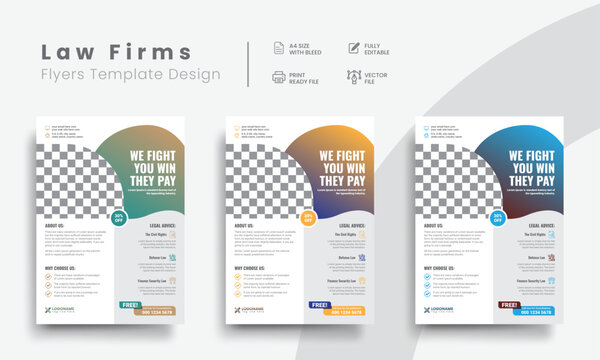 Professional law firm flyer for lawyer brand identity promotion. Modern lawyer flyer or attorney flyer with law brand marketing layout. Vol - 30