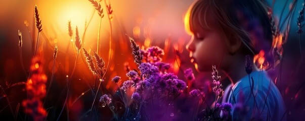 Children's mental health and well-being, vibrant colors, natural settings, photography, peaceful