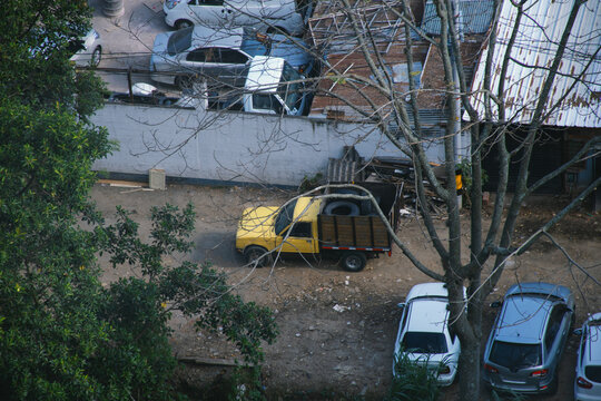 Parking lot with cars seen from above in Medellin