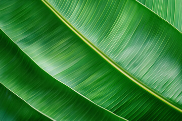 A close-up of a vibrant green banana leaf texture