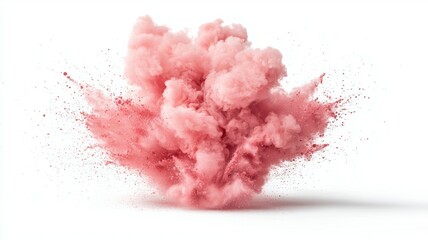 Vibrant pink powder bursts in a dramatic explosion against a white background during a creative artistic demonstration