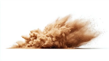 Dust clouds erupt from the ground during an intense construction project on a clear afternoon