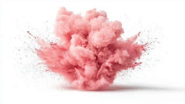 Vibrant pink powder bursts in a dramatic explosion against a white background during a creative artistic demonstration
