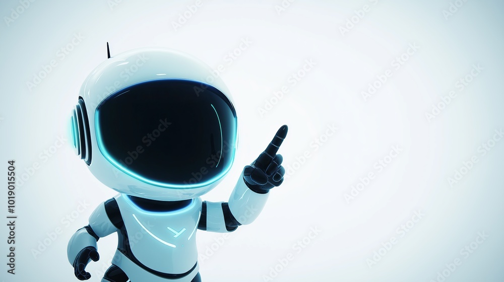 Poster Small futuristic robot pointing at something, symbolizing advancements in artificial intelligence, robotics, and technological innovation, Generative Ai