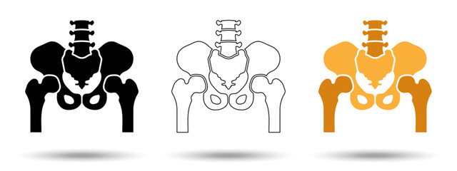 Hip joint icon. Hip joint icon on a white background, isolated. The icon has three uses in applications and websites. Vector illustration. Hip joint icon on a white background.