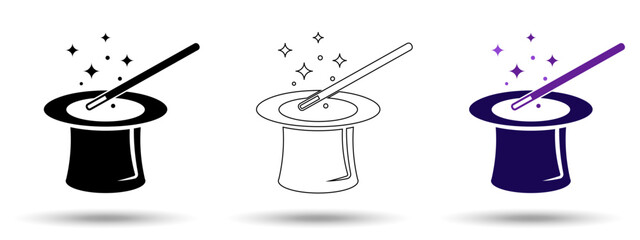 Magic hat icon. Magic hat icon on a white background, isolated. The icon has three uses in applications and websites. Vector illustration. Magic hat icon on a white background.