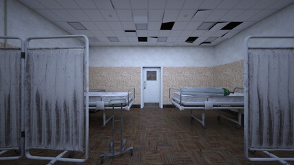 Obraz premium 廃墟病室 3DCGレンダリング