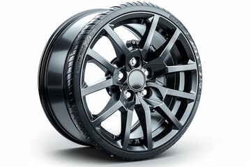 Obraz premium Aluminum alloy wheel and car rim displayed on a clean white background for automotive appeal