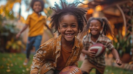 A family playing sports together in the backyard.