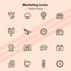 Icons illustrating additional elements of marketing and promotional activities.