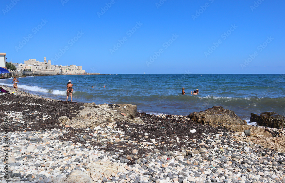 Wall mural beach with view of downtown in giovinazzo, apulia, italy