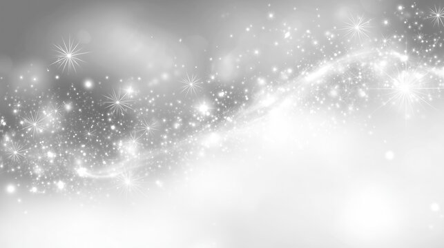 A shimmering abstract background with wavy silvery patterns and sparkling stars.