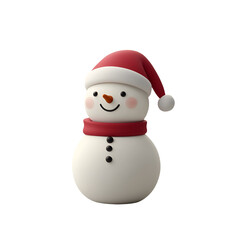 Christmas Character 3D Render: Funny and Happy Snowman Wearing Santa Claus Hat, Cartoon Illustration, Isolated on Transparent Background, PNG