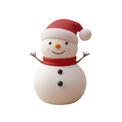 Santa Claus Hat Wearing Snowman, Funny and Happy Christmas Character, 3D Render Cartoon Illustration, Isolated on Transparent Background, PNG
