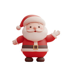 Obraz premium Christmas Cartoon Character 3D Render: Santa Claus Waving and Saying Goodbye Illustration, Isolated on Transparent Background, PNG