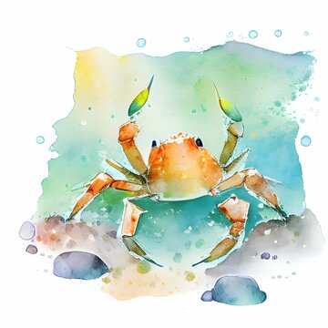 a crab on a rocks with bubbles of water
