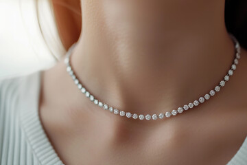 Elegant Diamond Tennis Necklace on Woman