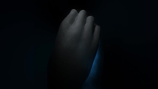 Mysterious crystal, giant stone hands protect the shining stone inside. 3D rendering, the concept of a secret treasure