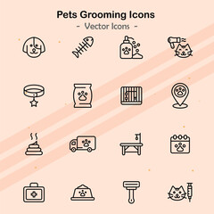 Icons showcasing additional elements of pet care and grooming.