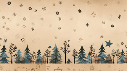 christmas patterns on craft paper background, generative ai
