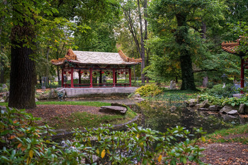 Traditional Chinese Gazebo in Serene Garden Surroundings