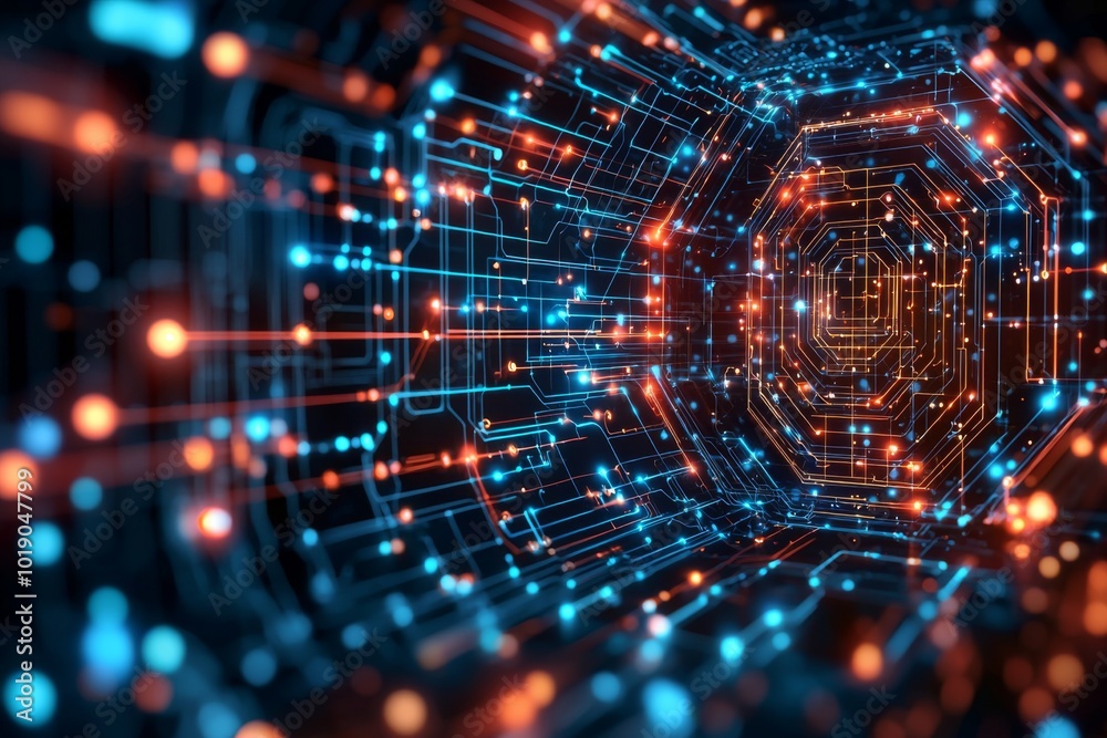 Wall mural digital technology background of data and network