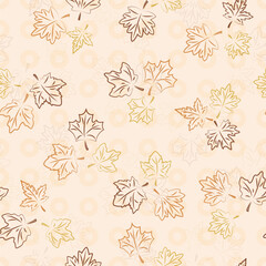 leaves scattered on a light. seamless pattern. The contours of fallen autumn leaves on a beige background.Eps 10