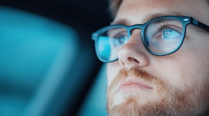 Fototapeta premium Thoughtful man sitting in parked car reflecting on journey