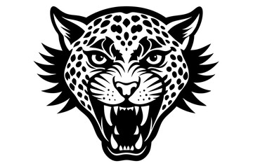 angry Leopard head silhouette vector illustration
