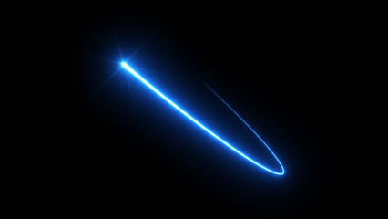 Ray of blue light tracing the movement. Elliptical shape.