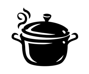 Cooking pot icon vector. Saucepan with steam symbol for restaurant or eatery menu