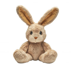 Cute brown plush rabbit toy, transparent background