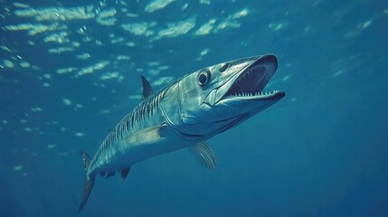 Fototapeta premium Majestic Barracuda Swimming in Crystal Clear Waters