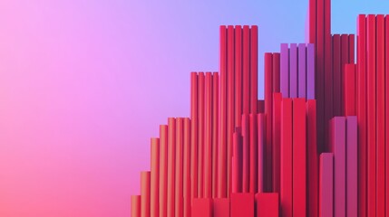 Fototapeta premium Abstract digital art showcasing colorful geometric shapes in vibrant tones against a soft gradient background.