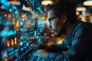 Enhancing business efficiency  businessman optimizing productivity with virtual slider adjustments