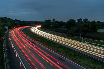 Highway car light trails at night