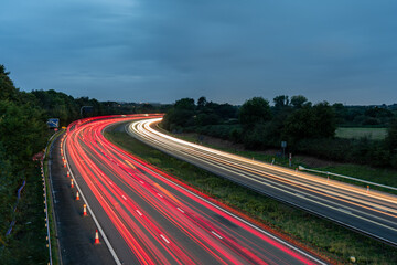 M4 Light trails from cars driving on the m4 motorway at dusk