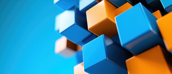 Obraz premium Colorful 3D cubes stacked together on a vibrant blue background, showcasing abstract design and modern aesthetics.