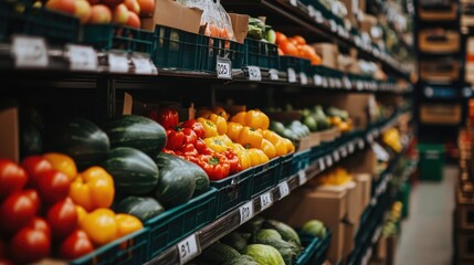 Obraz premium Fresh Produce Display in Grocery Store Aisle