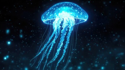 Glowing Jellyfish in Dark Ocean Space