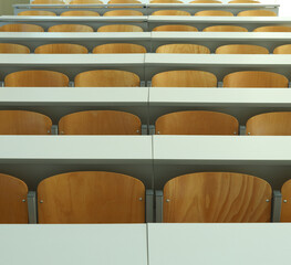 Empty seats in new modern clean lecture hall or classroom