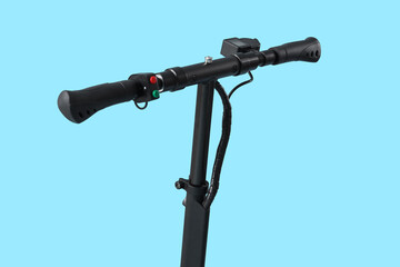 Modern electric kick scooter on blue background