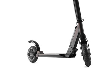 Black modern electric kick scooter on white background