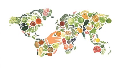Naklejka premium World Food Interconnection, World Map, Handshake, Abstract Image, Texture, Pattern Background, Wallpaper, Cover and Screen for Smartphone, PC, Laptop, 9:16 and 16:9 Format
