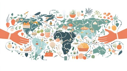 World Food Interconnection, World Map, Handshake, Abstract Image, Texture, Pattern Background, Wallpaper, Cover and Screen for Smartphone, PC, Laptop, 9:16 and 16:9 Format