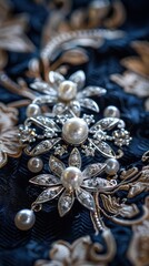 Obraz premium Close-up of a stunning brooch with white pearls and intricate floral design