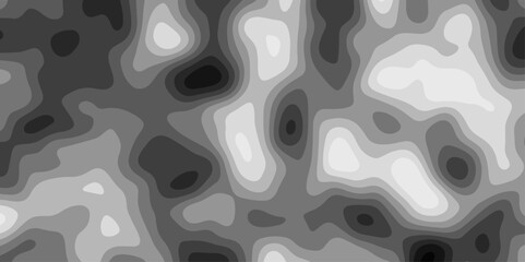 Gray Stylized Bokeh Effect Topographic Contour Scheme and Terrain on old paper. Geographic mountain terrain. Contour map background. Cartographic Weave with seamless striped patterns and wavy edges
