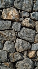 Close-up view of a stone wall showcasing a natural barrier constructed from tightly packed rocks