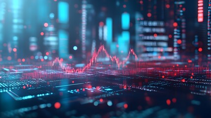 Obraz premium Close-up of digital screen showing downward-trending line graph, symbolizing rate cut in financial markets, economic adjustment concept